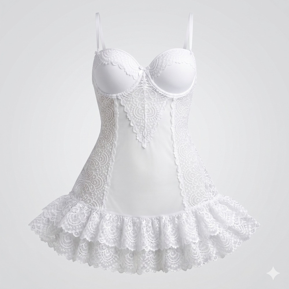 Fredericks of Hollywood Idelle White Lace Mesh Chemise Lingerie X293-2482 M